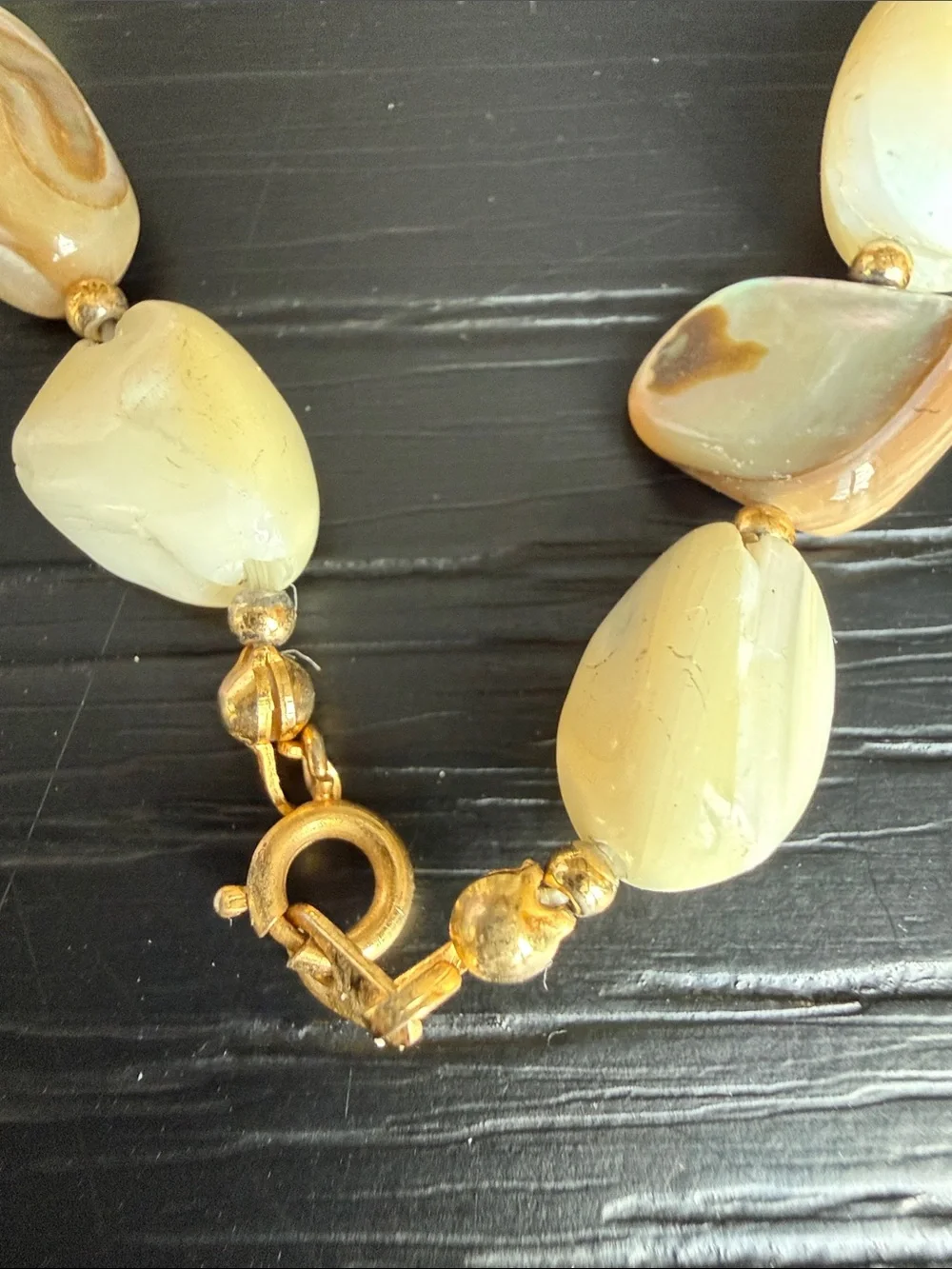 Natural Gemstone & Mother of Pearl Bead Necklace in Cream and Brown